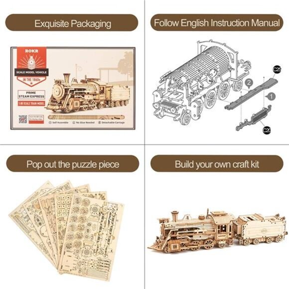 ROKR 3D Wooden Puzzle for Adults-Mechanical Train Model Kits-Brain Teaser - Picture 4 of 7